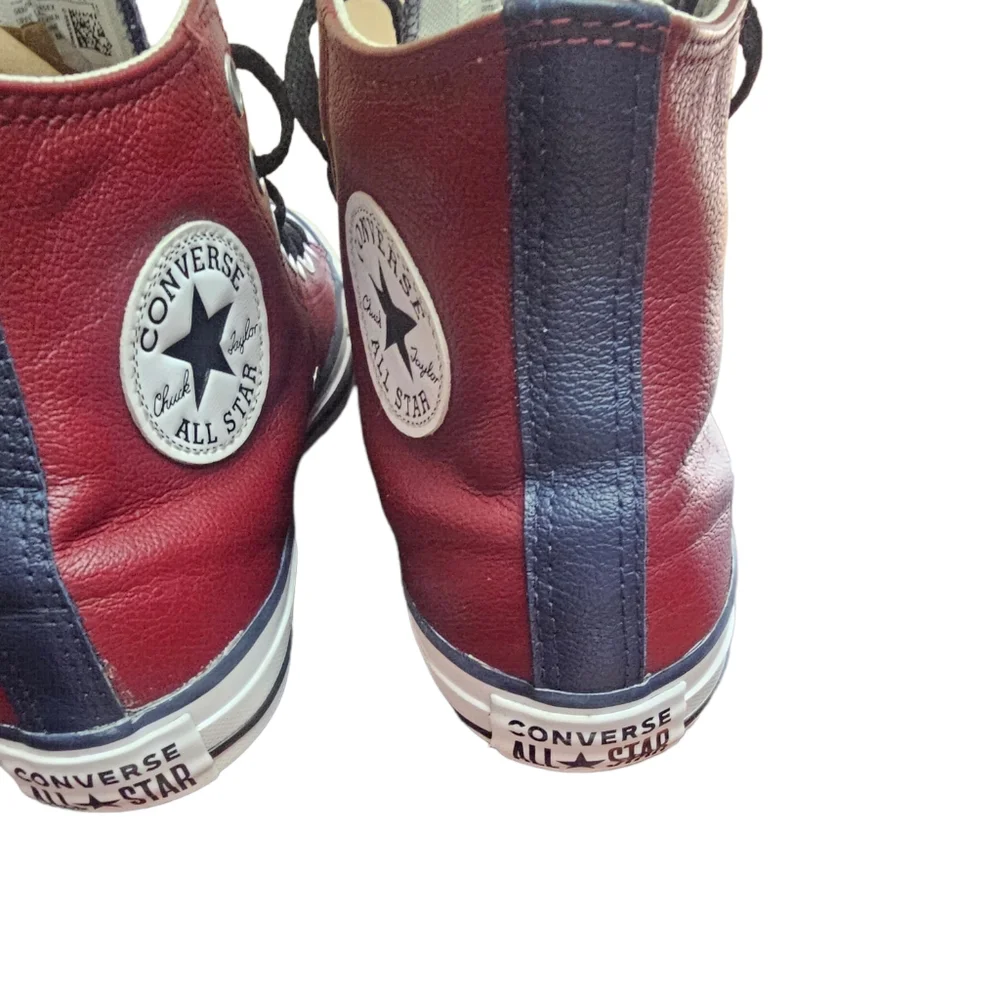Converse All Stars unisex leather burgundy/blue hightop men's 6 women's 8